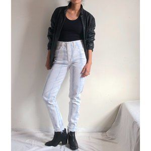 white/blue striped high waist crop jeans